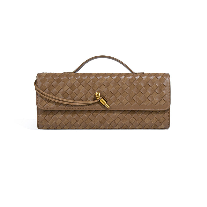 个性时尚双拼编织晚宴包时尚横版手拿法棍包休闲百搭单肩斜挎女包