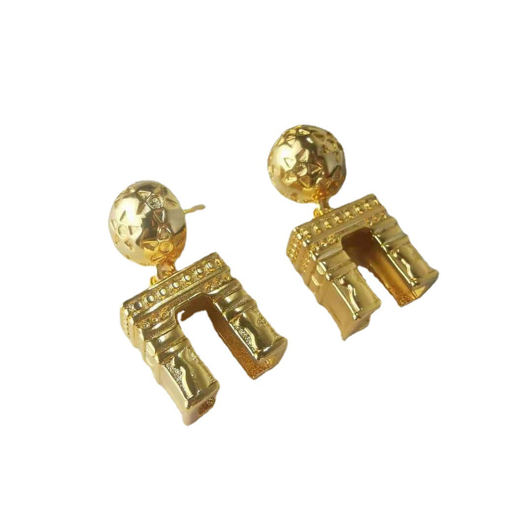 赛林家耳环立体凯旋门cel风浮雕法式星球高级气质中古vintage耳钉