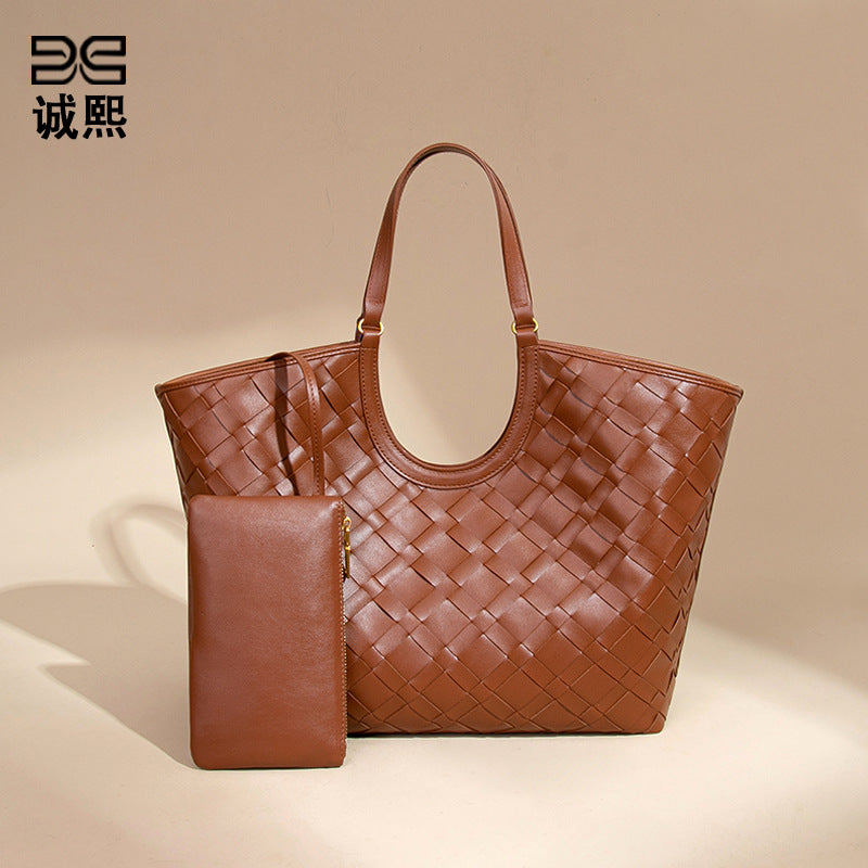 跨境2025新款菜篮子编织女包休闲大容量手提包复古单肩腋下托特包