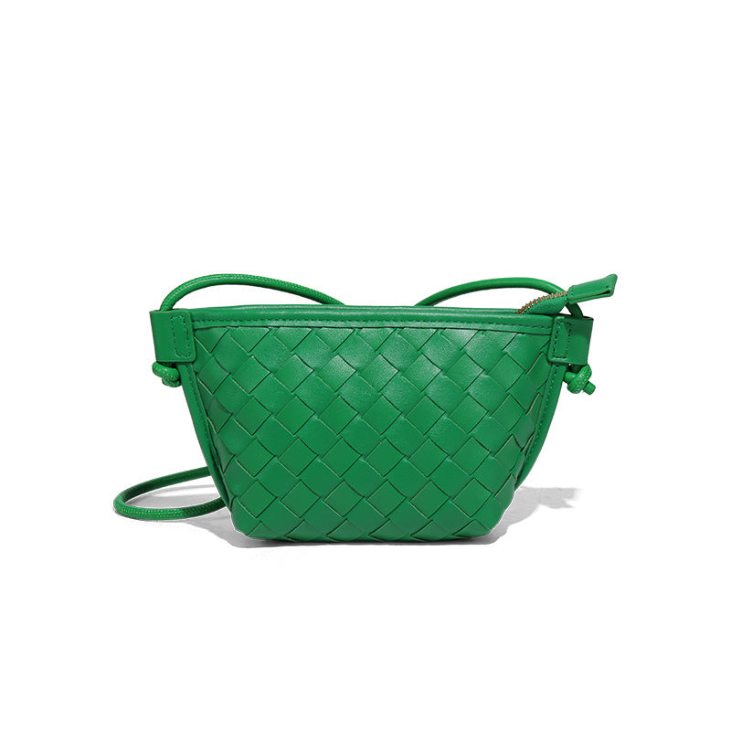 新款纯色百搭斜跨编织女包休闲创意零钱包小巧可爱mini复古饺子包