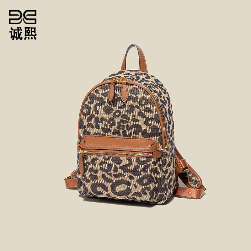 秋冬百搭跨境新款豹纹单肩双肩包个性潮流旅行上班大容量女士背包