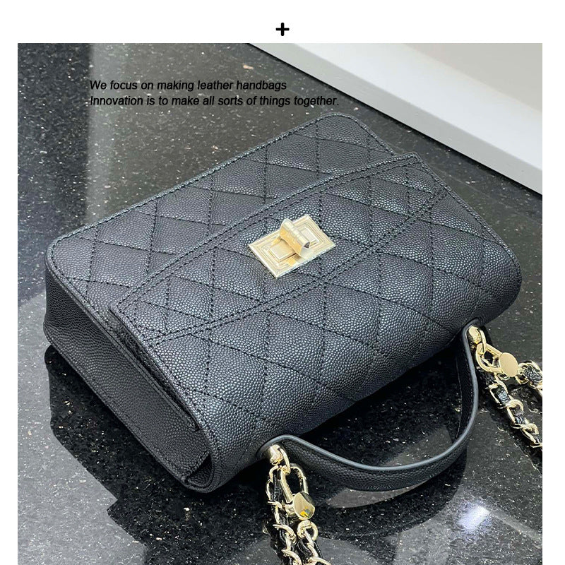 2025C新款真皮小香风鱼子酱菱格双肩背包时尚百搭三用单肩斜挎包