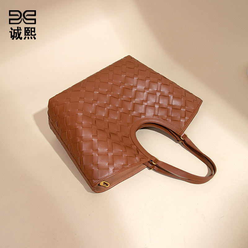 跨境2025新款菜篮子编织女包休闲大容量手提包复古单肩腋下托特包