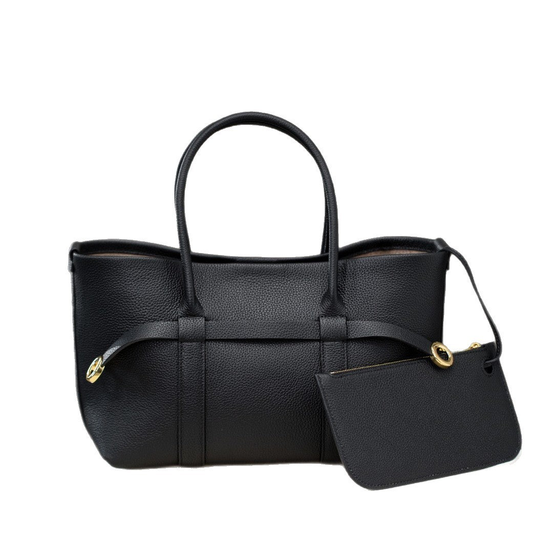 跨境新款小众设计高级感帆布拼牛皮托特包大容量通勤百搭手提包女