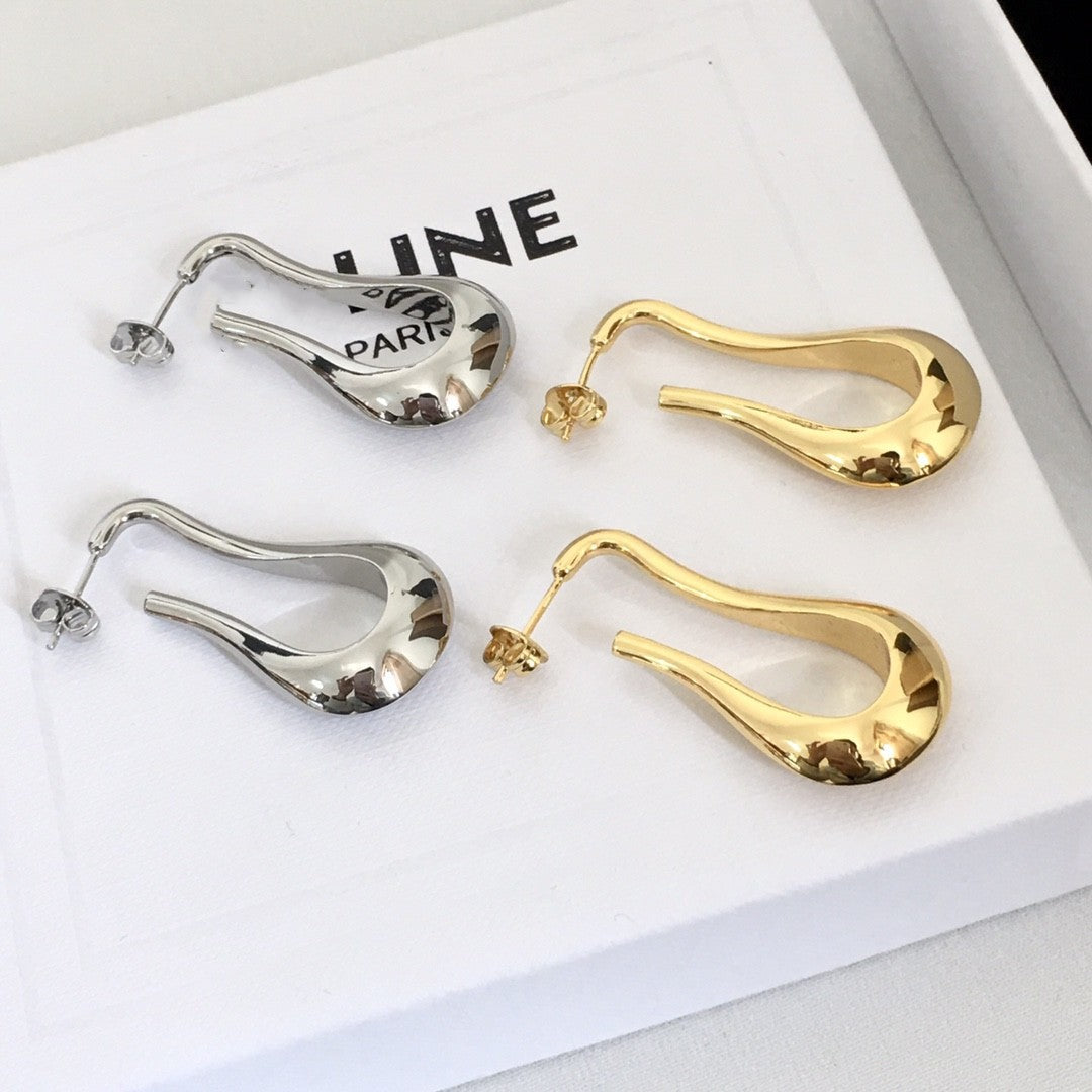 赛林家新款水滴U形耳钉女高级感个性气质黄铜镀金同款CEL风耳环批
