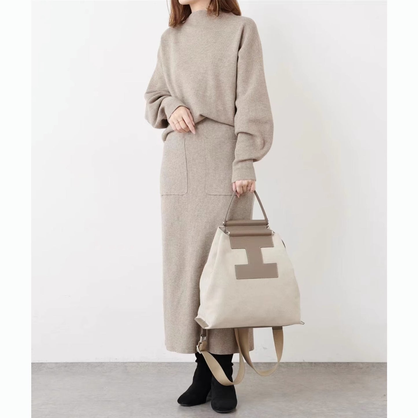 双肩包日韩风小众iacu都市简约帆布牛头层皮多背法功能托特女