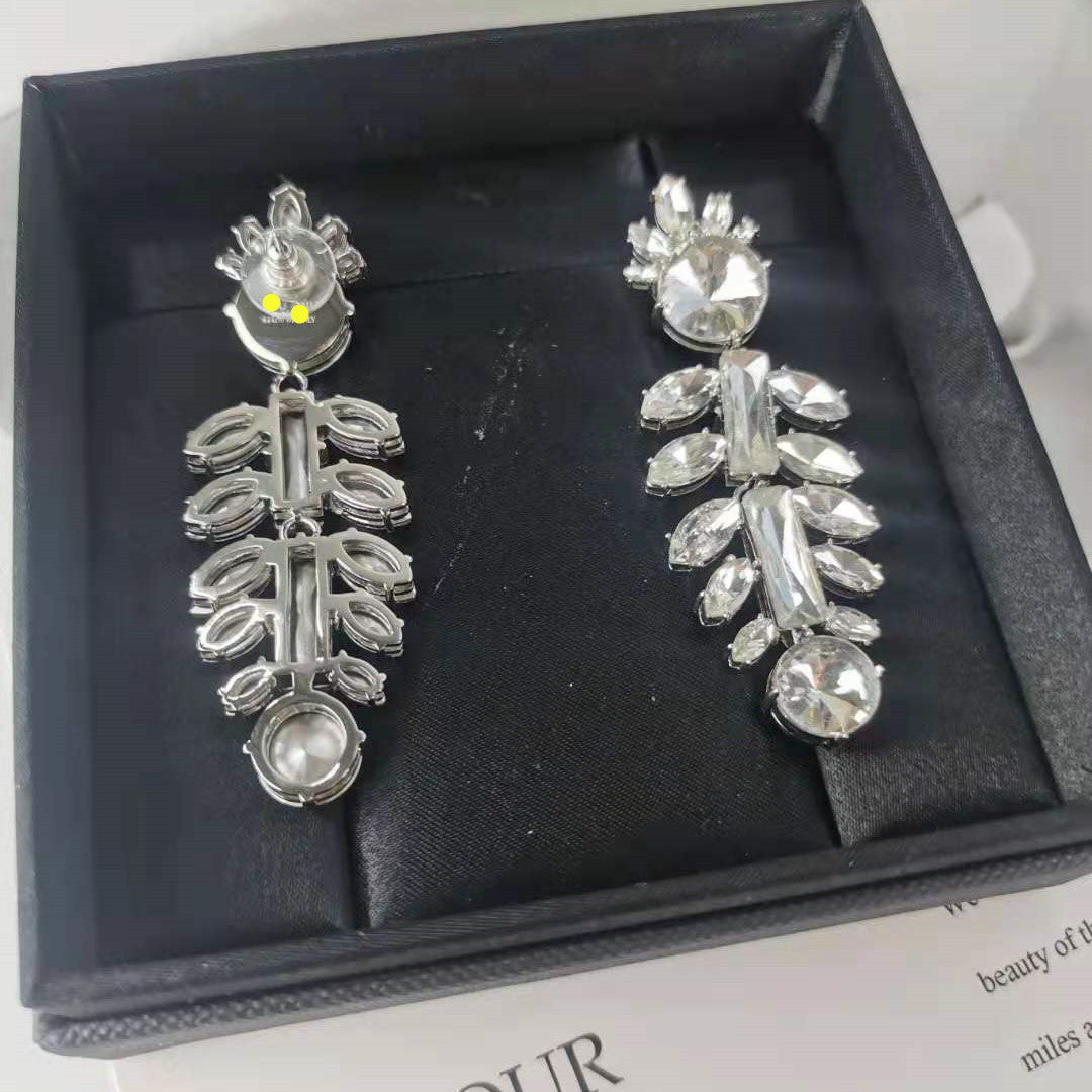 缪家新款耳环仿水晶太阳花鱼骨镶钻耳坠法式高级耳饰长款耳钉女