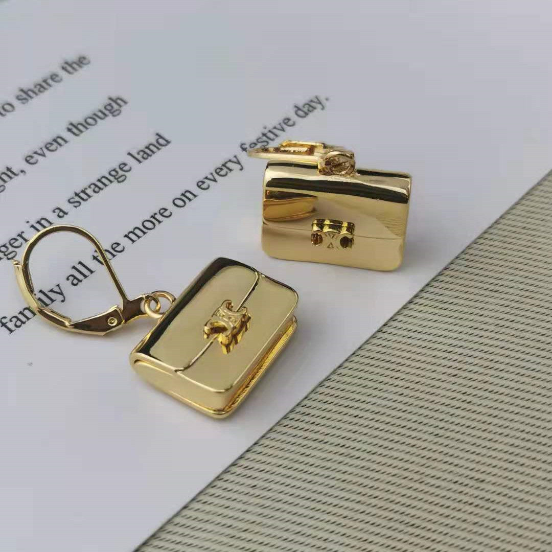 赛家秋冬新款包包耳环高级感气质欧美风光面镀金公文包耳环耳钩