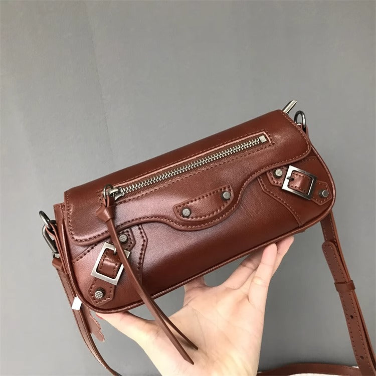 外贸大牌同款植鞣牛皮休闲时尚机车包小包包女新款潮单肩斜挎包