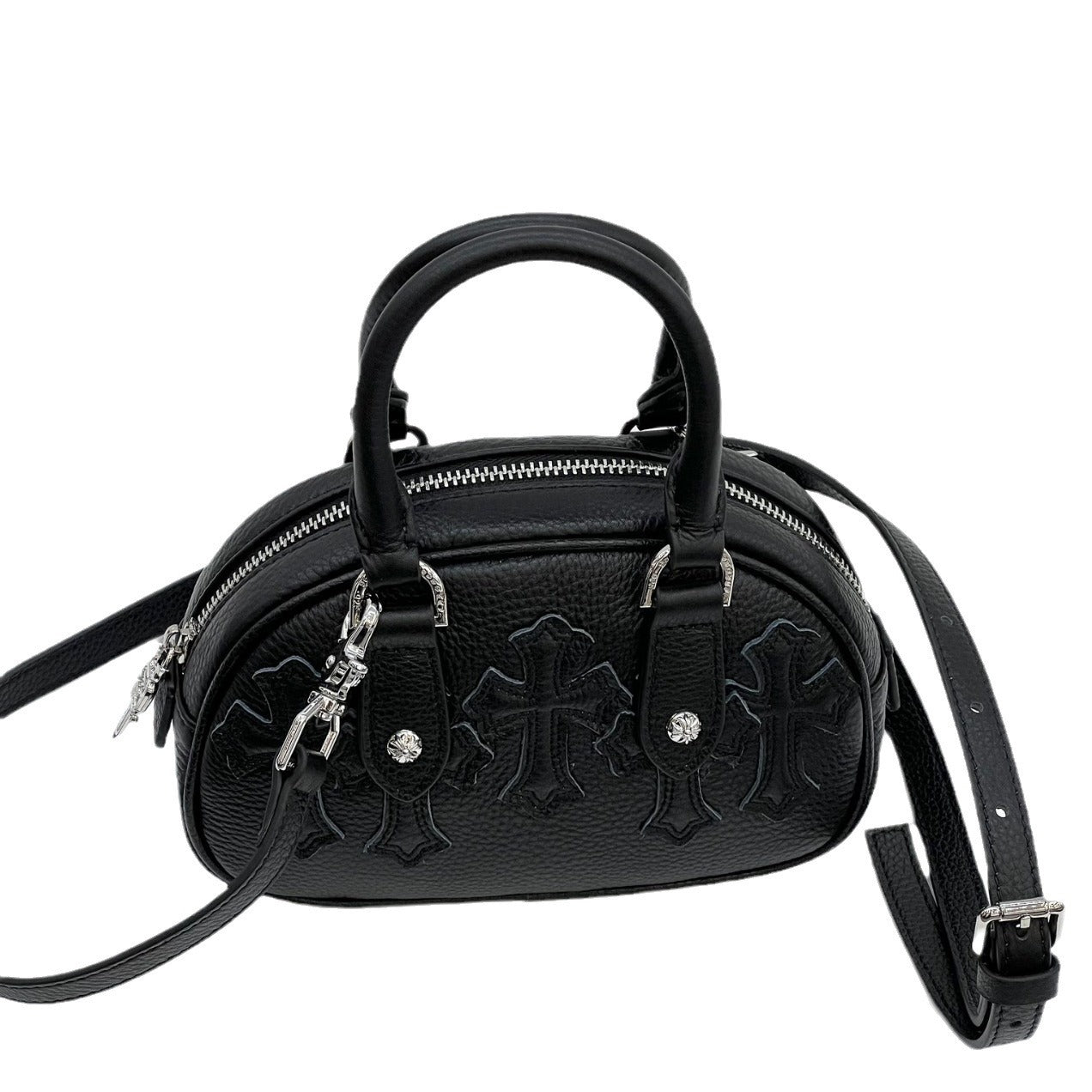 女包新款头层牛皮十字架保龄球包甜酷辣妹风枕头包手提单肩斜挎包