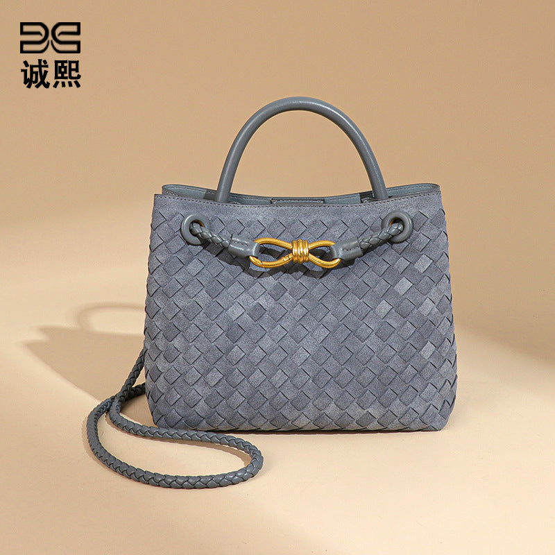 欧美高级感手提托特包秋冬复古磨砂麂皮绒编织女包时尚单肩斜跨包