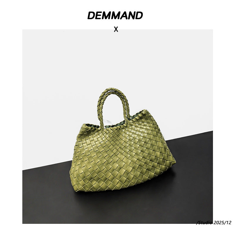高级感纯色大容量子母手提包纯手工编织女包复古潮流菜篮子托特包