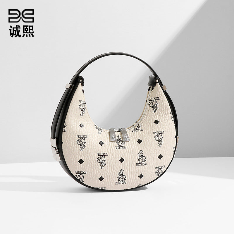 时尚潮流简约小众女单肩手提包质感流行月牙包新款兔兔兔子新月包