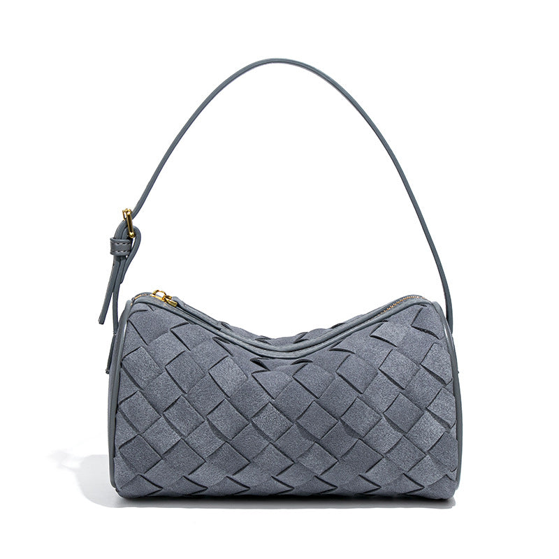 新品磨砂皮手工编织包轻奢小众单肩腋下包手提百搭潮流斜挎枕头包