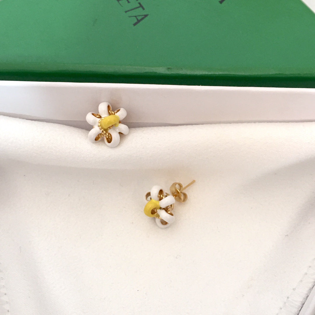 BV家22新款花朵珐琅耳钉女高级感气质滴釉几何小花拼色耳环