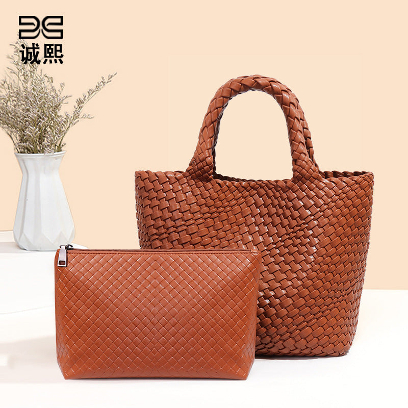 时尚潮流复古菜篮子腋下手提包手工编制包夏季新款简约子母托特包