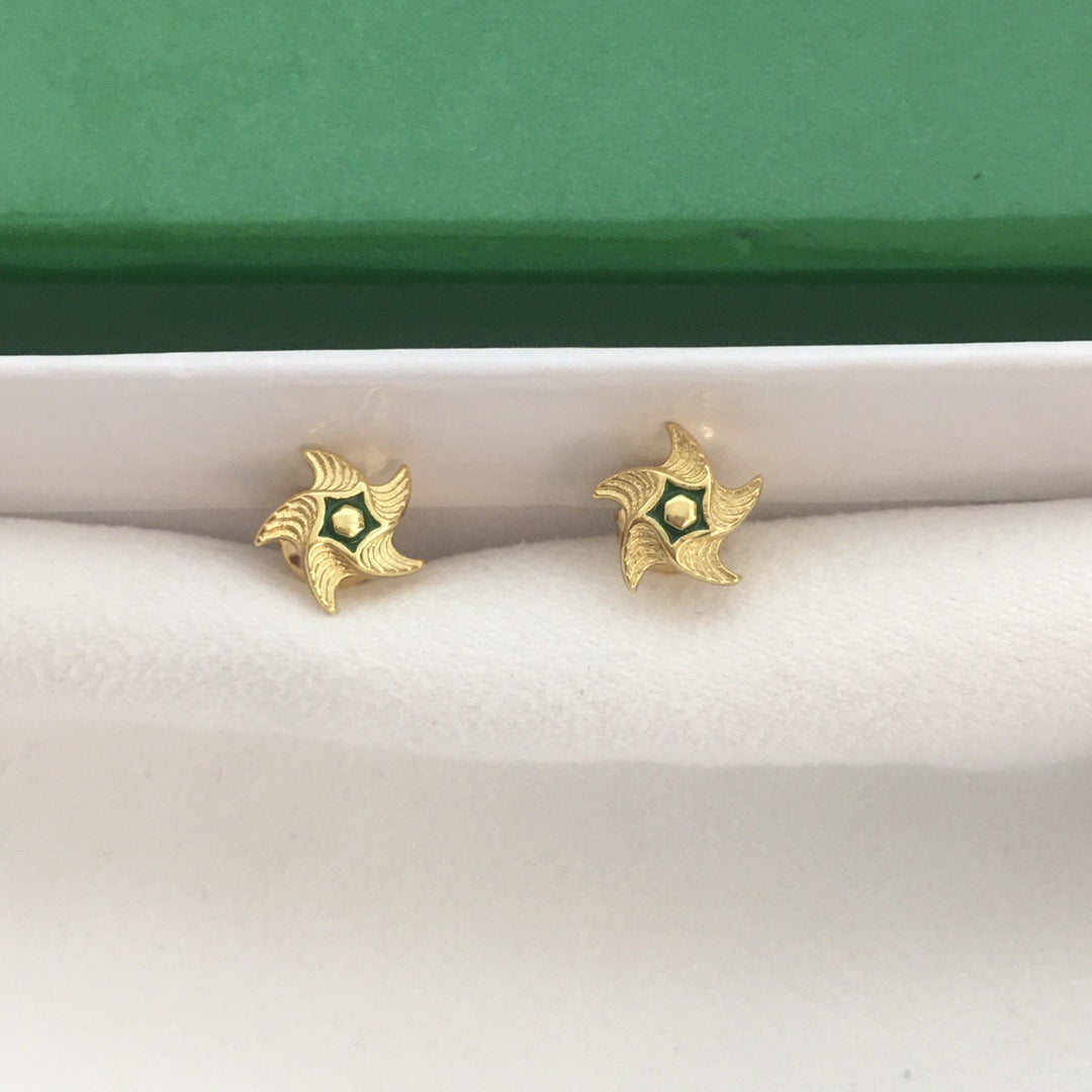 BV风22新款风车珐琅耳钉女高级感气质六芒星旋转小旋风耳环