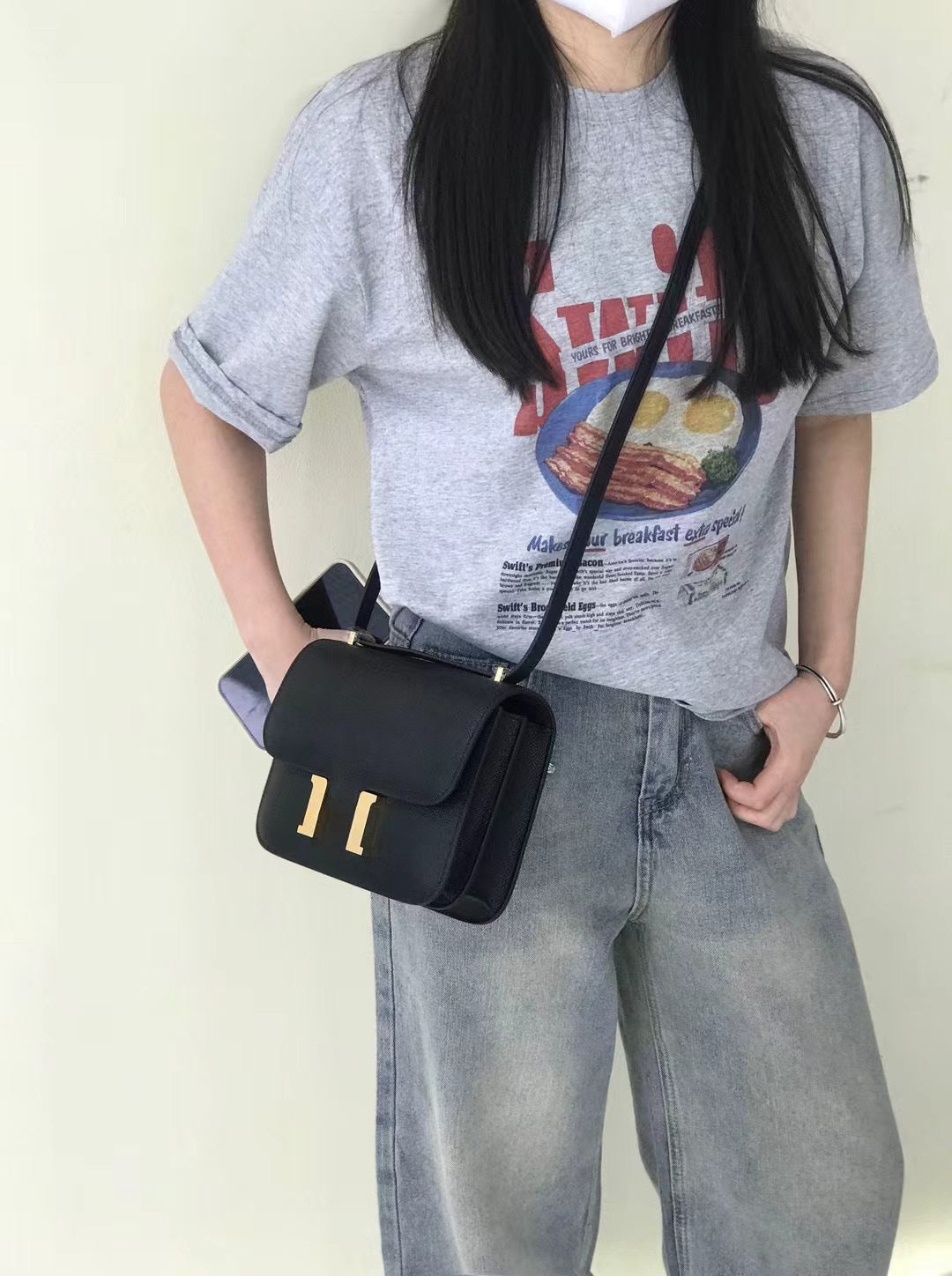 H扣康康包头层牛皮高级感空姐包经典百搭斜跨小方包时尚真皮女包