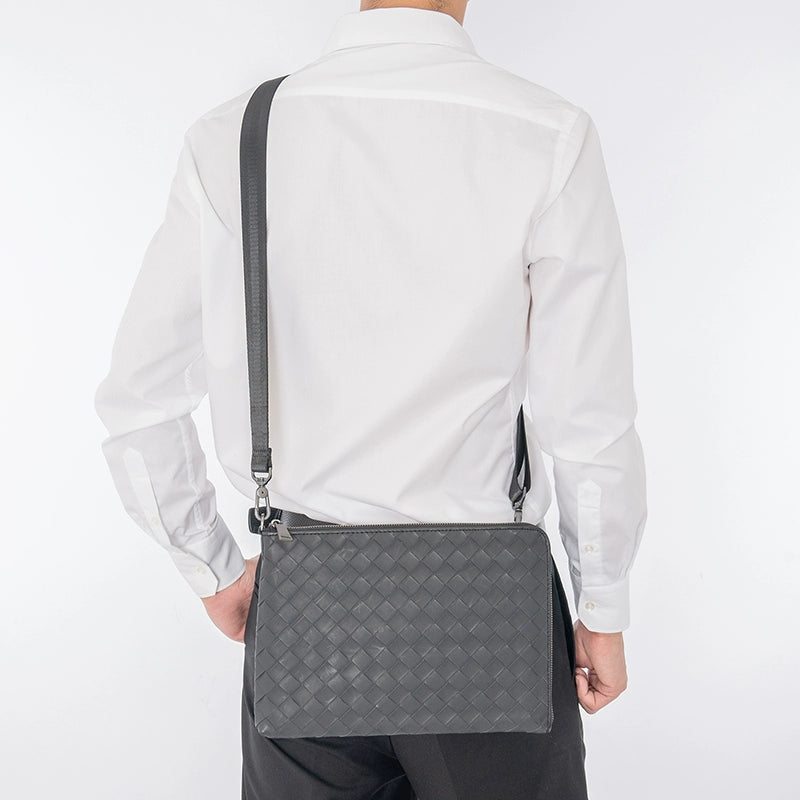 X&BV编织男包手拿包真皮大容量休闲男士手包多功能单肩斜挎包时尚