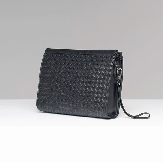 X&BV男士手拿包真皮大容量手抓包编织青年夹包商务休闲信封包男包