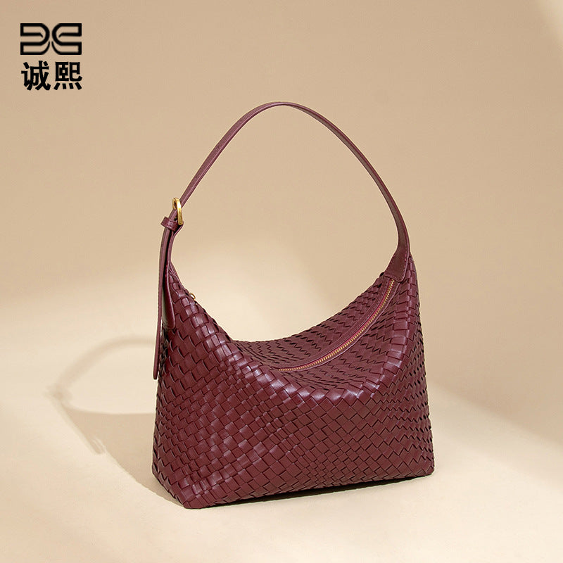 2025开春新款手工编织包包时尚单肩腋下包大容量通勤手提饭盒包女