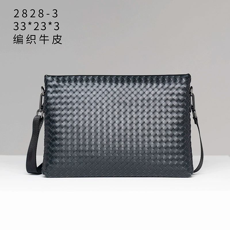 x&bv手拿包男休闲真皮手包牛皮时尚多功能背包编织男包单肩斜挎包