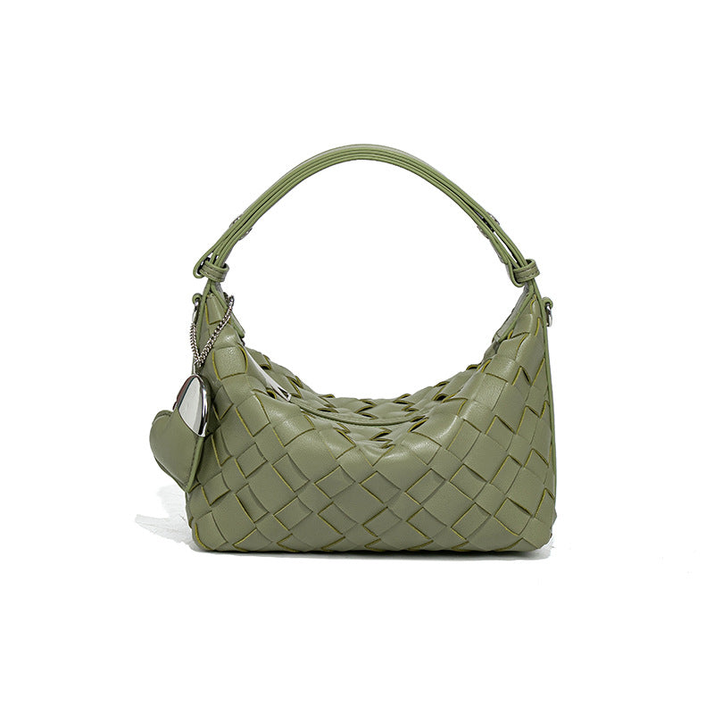 夏季百搭小清新斜跨女包软皮纯色编织包休闲手拎饭盒包单肩腋下包