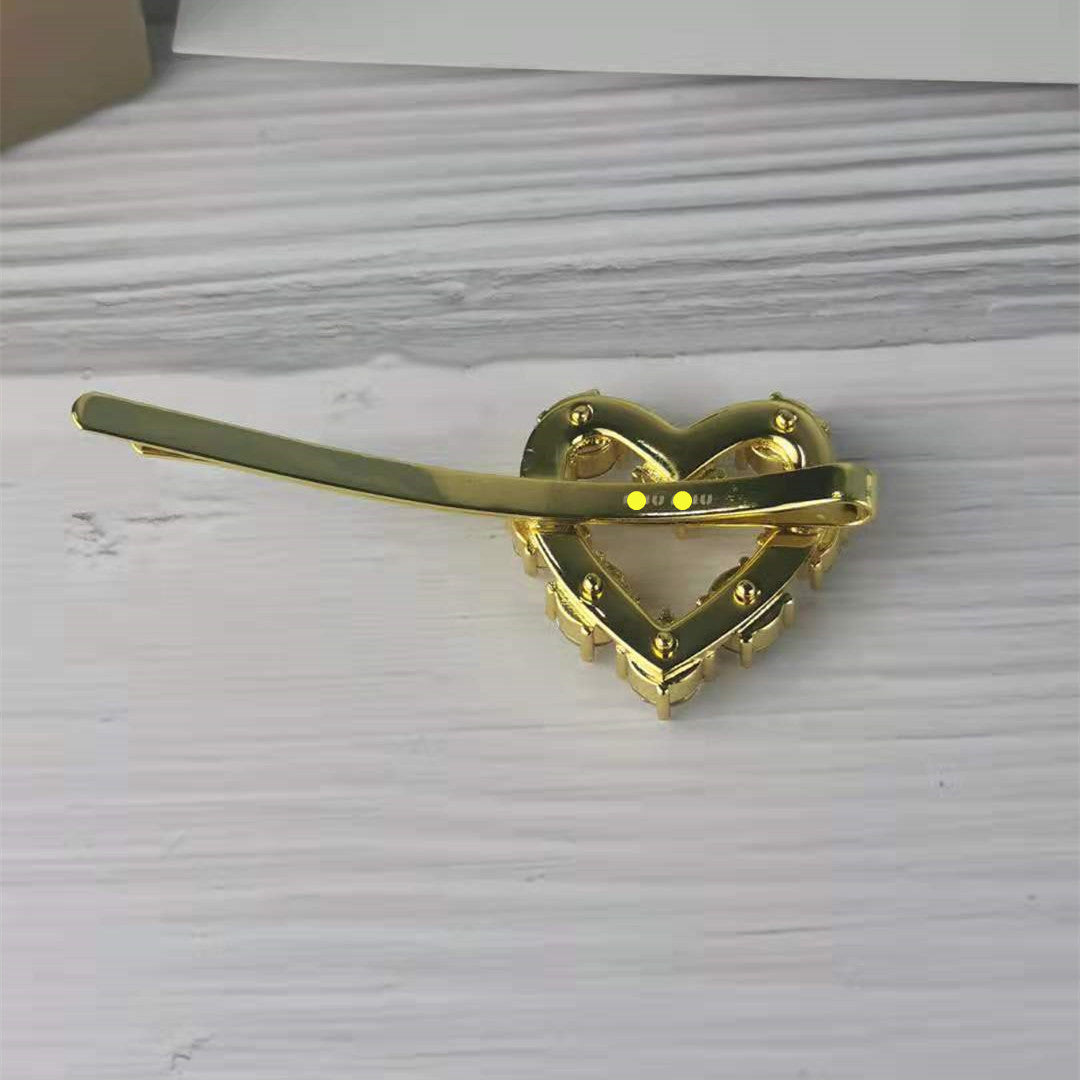 缪家新款法式爱心镶钻发夹心形一字夹时尚甜美气质弯夹镀金发饰品