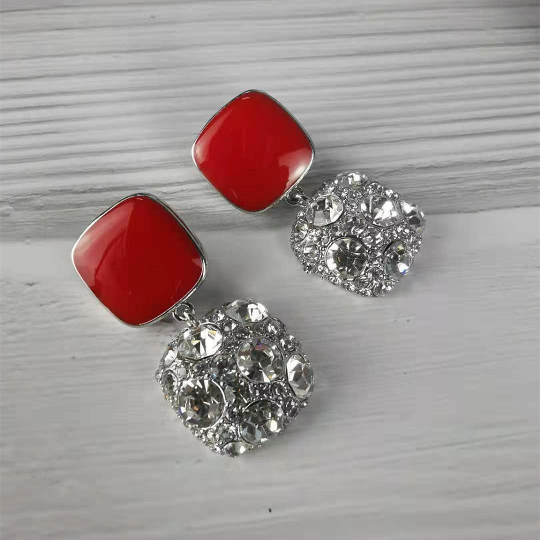 赛林家2021年新款耳环韩国气质感轻奢高级感镶钻珍珠方形耳钉女