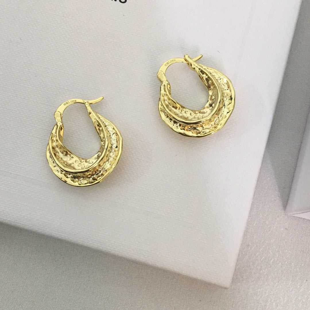 赛家法式Celi风耳圈复古锤打气质凹凸耳环新款耳饰凹凸纹理耳环女