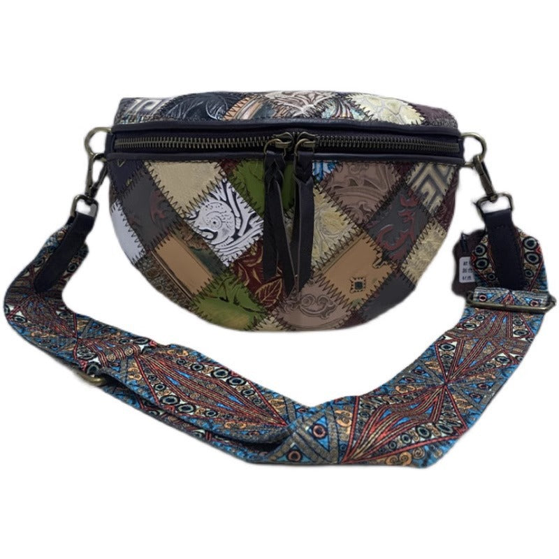 出口法国外贸真皮复古胸包欧美时尚百搭斜跨包腰包女酷包直播代发