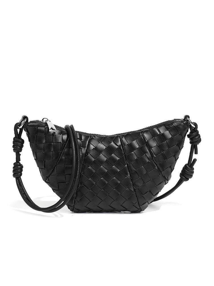 个性潮流新款手工编织牛角包时尚高级感单肩包复古质感软皮斜挎包