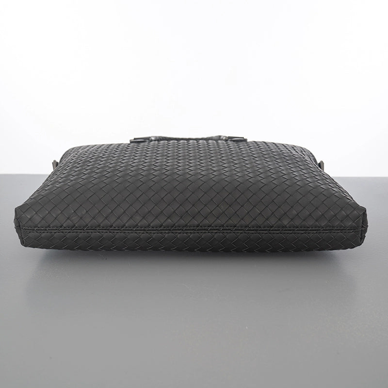 X&BV公文包男商务简约真皮手提包编织潮男士横款单肩斜挎包大容量