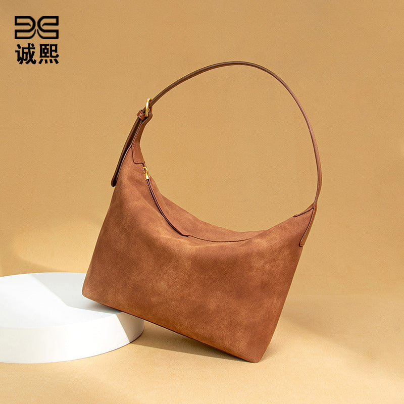 工厂定制贴标磨砂高级感单肩腋下女包休闲大容量饭盒包复古手提包