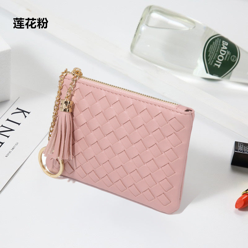 时尚马卡龙编织收纳小包钥匙扣流苏证件卡包多功能实用硬币零钱包