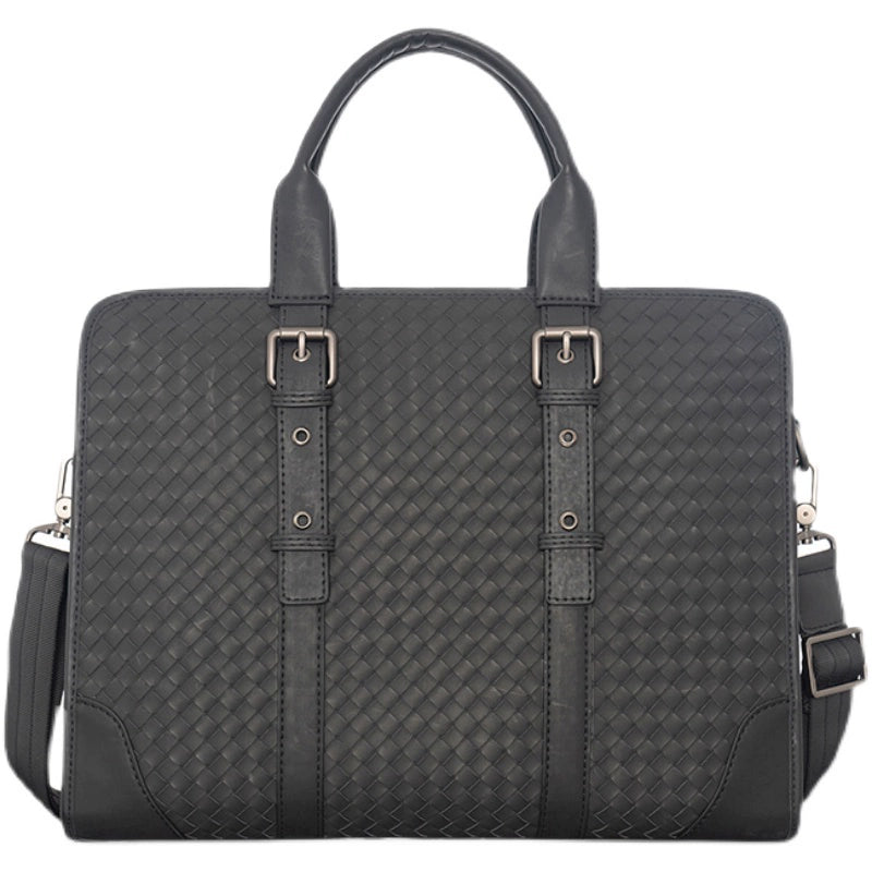 X&BV真皮公文包男商务男士包包编织休闲电脑包手提包男单肩斜挎包