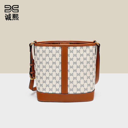 复古老花大容量凯旋门水桶包高级感时尚通勤百搭子母单肩斜跨女包