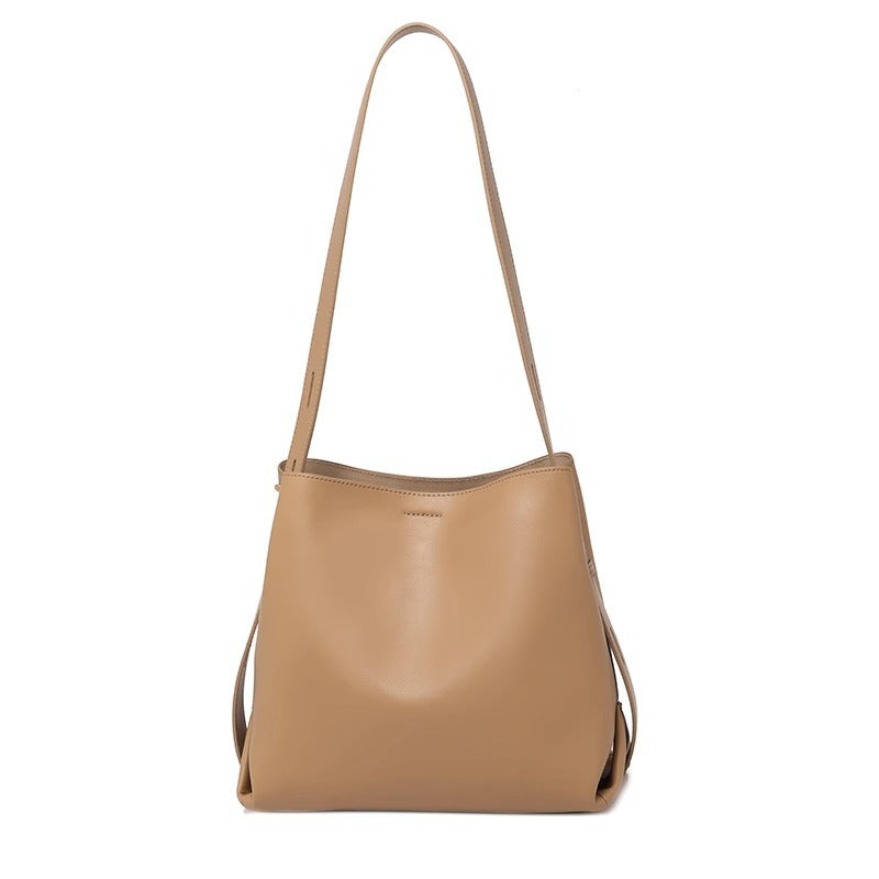 真皮水桶包女2023新款小众设计通勤女包单肩斜跨包时尚百搭托特包