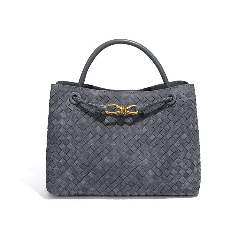 2025新款大容量手提托特包手工编织女包质感磨砂麂皮绒单肩斜跨包