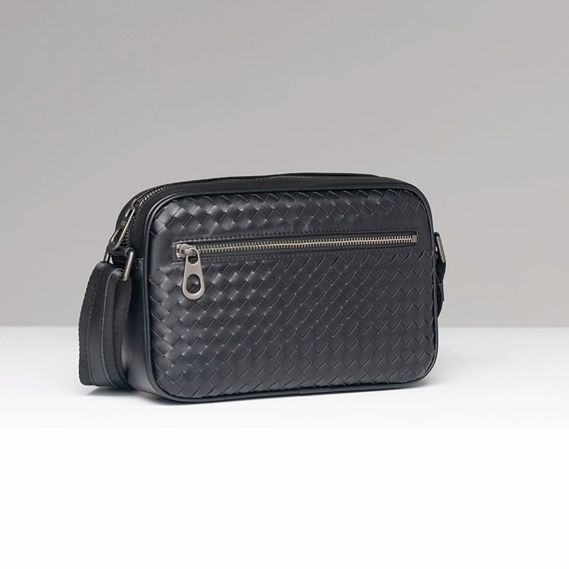 X&BV男士斜挎包商务横款青年编织潮牌时尚小背包休闲百搭单肩包男