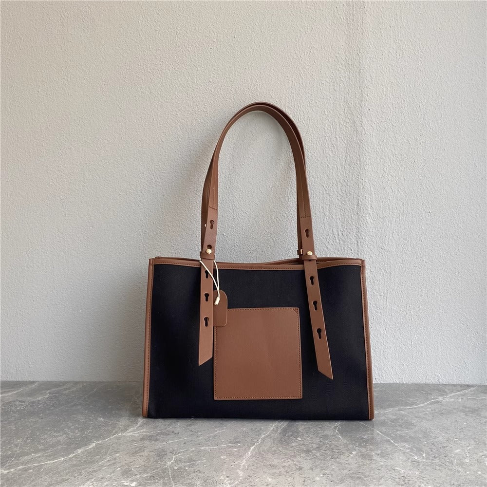 秋冬新款休闲时尚大空间ins潮百搭配牛皮托特包外贸出口欧美女包