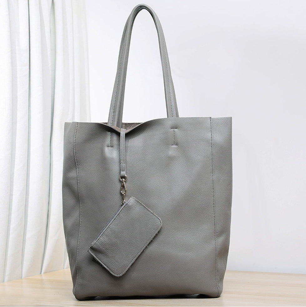 韩版大容量通勤包妈咪购物包牛皮简约真皮托特包单肩斜跨笔记本包