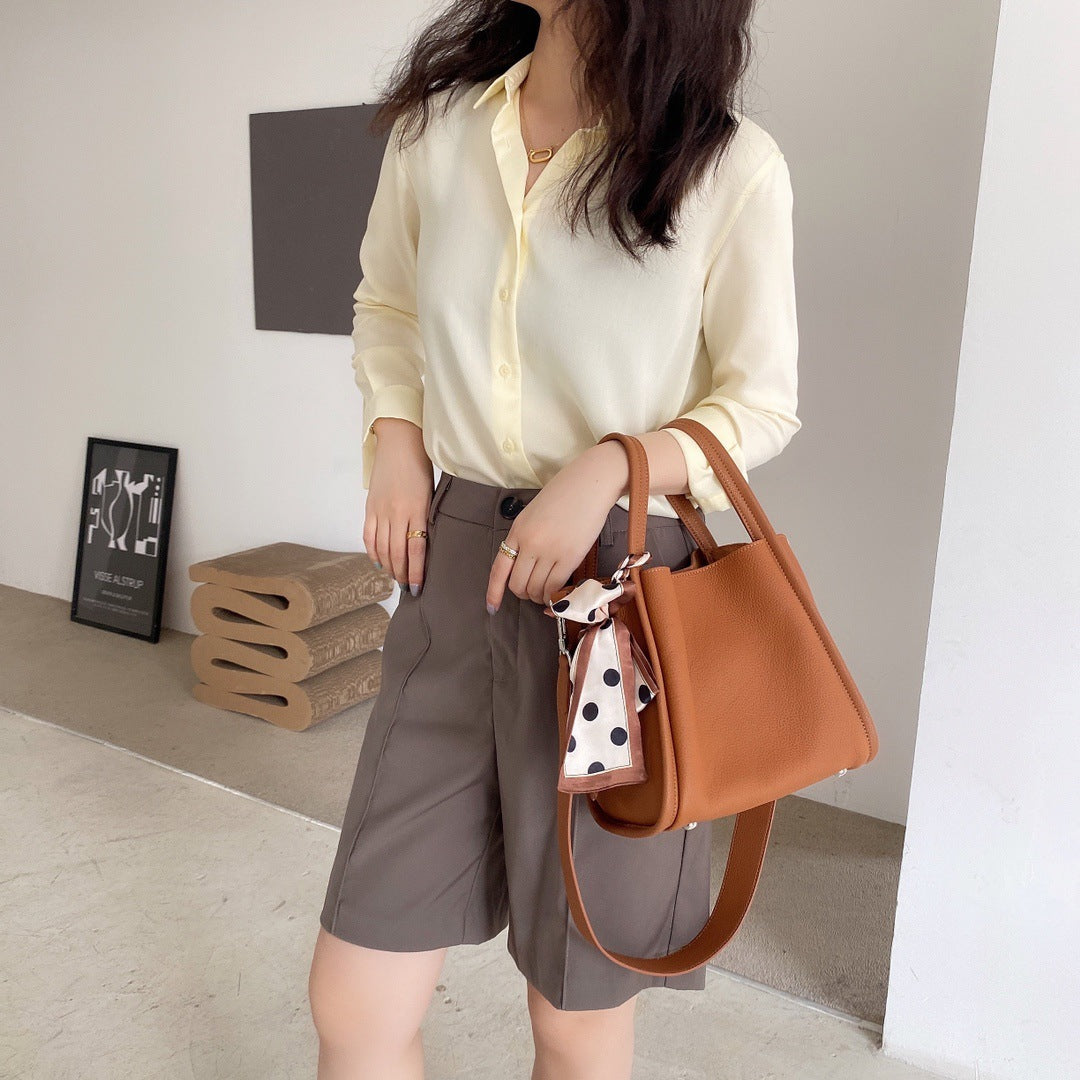 高级感头层牛皮togo水桶包菜篮子包包斜挎单肩手提包女 无痕代发