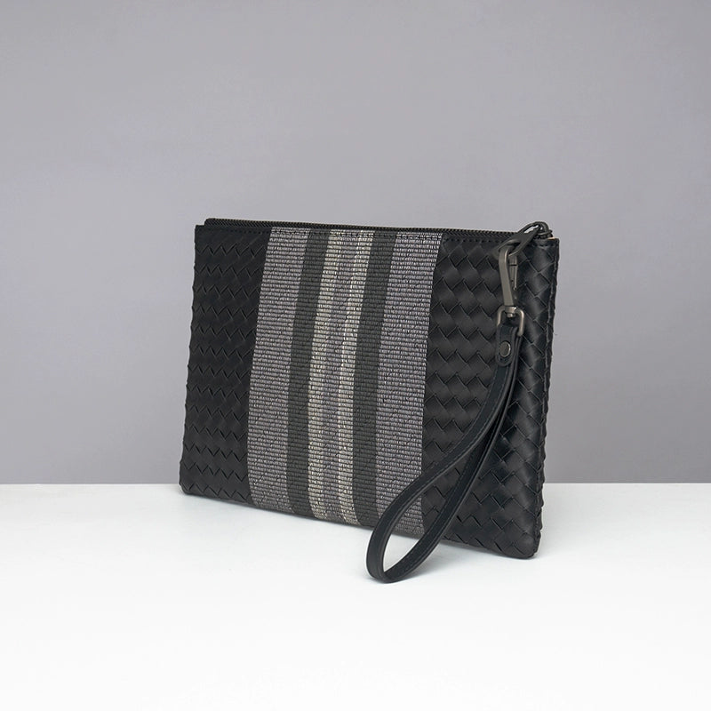 X&BV手拿包男真皮休闲潮流青年编织商务大容量信封包男手包夹包男