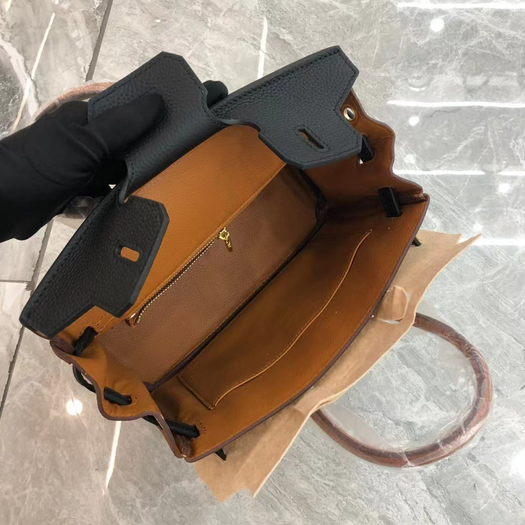 欧洲站真皮女包撞色铂金包荔枝纹头层牛皮手提包简约单肩斜挎包包