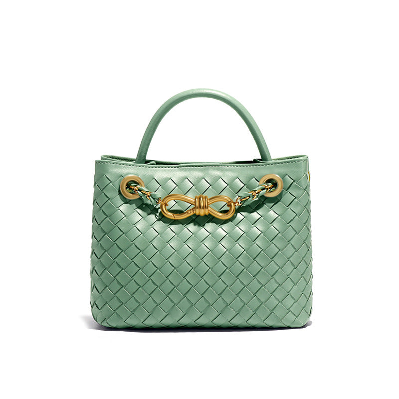 纯色百搭新款手工编织女包时尚通勤手提包链接单肩斜挎托特小方包