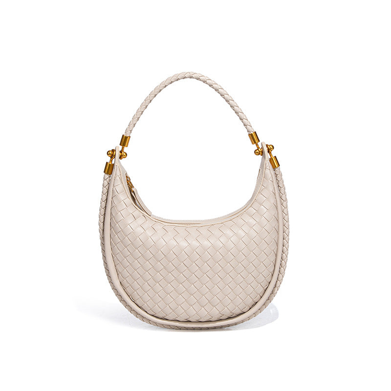 跨境定制贴标斜跨编织女包纯色质感手提单肩腋下包小众月牙饺子包