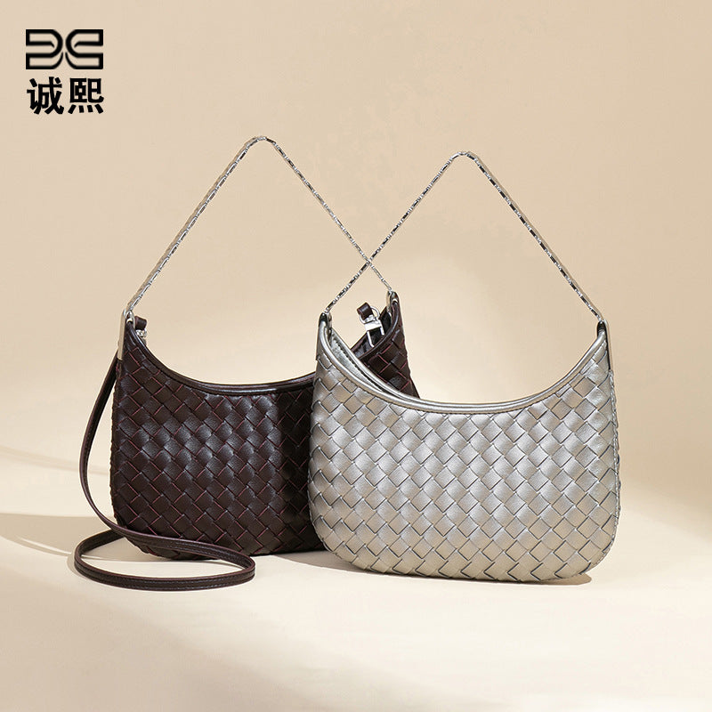 新款2025高级感单肩腋下女包质感潮流纯色编织包小众单肩斜跨包包