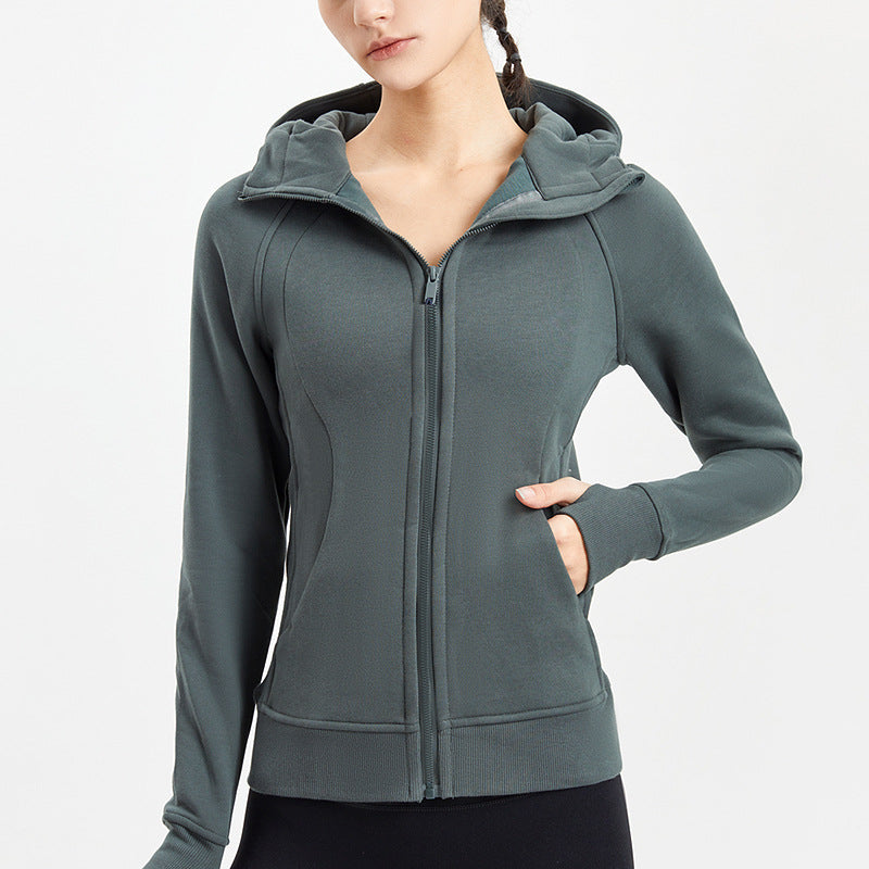 新款瑜伽服外套秋冬女透气抑菌拉链户外运动健身弹力连帽卫衣上衣