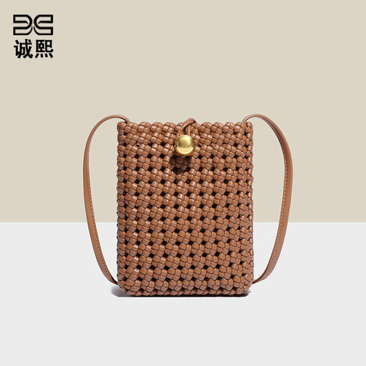 包包女小众高级时尚跨境女包手工编织镂空包手机包单肩斜挎小方包